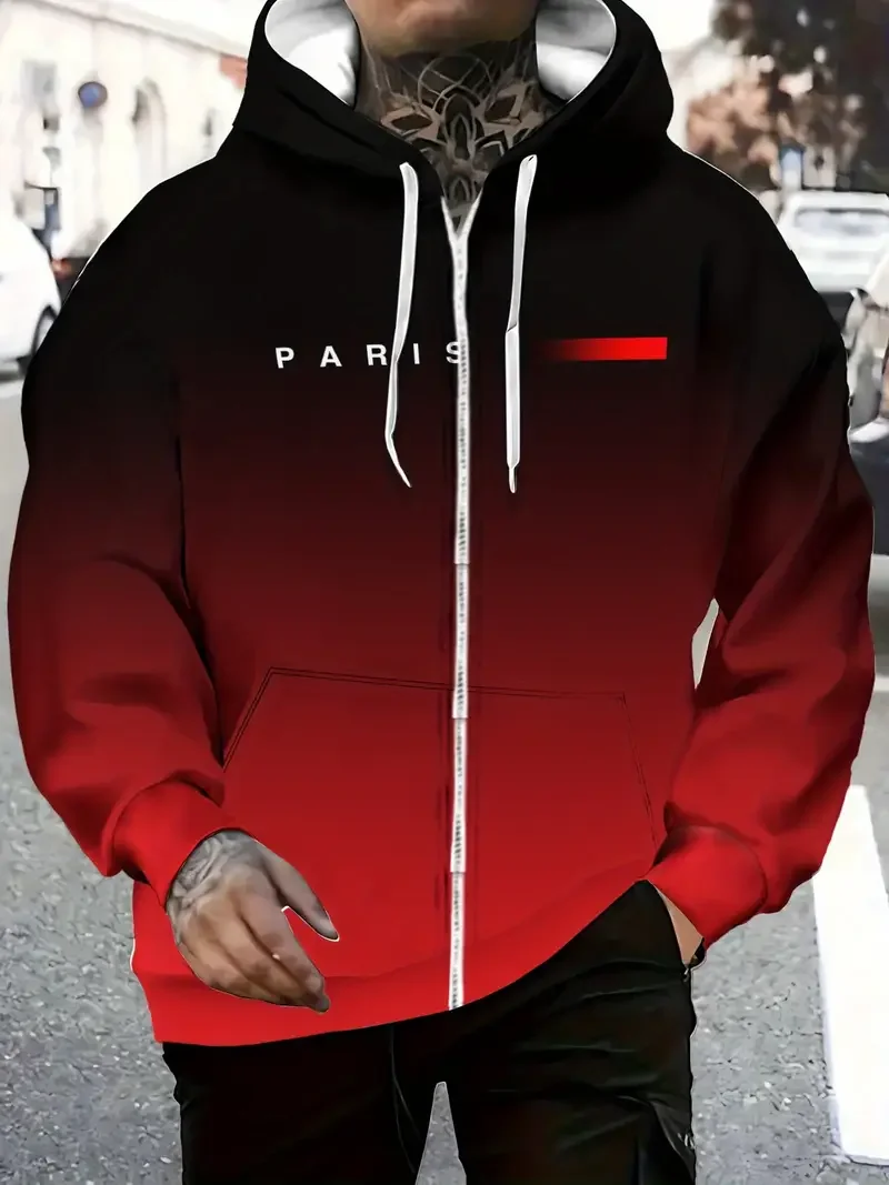 

Градиентные толстовки на молнии с буквенным принтом Парижа, мужская толстовка с капюшоном, модная повседневная толстовка на молнии с 3d принтом Gulf, женская куртка для косплея