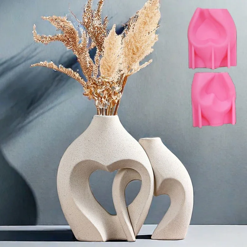 Large Heart hollow vase epoxy resin silicone mold irregular geometry love vase concrete cement mold gourd donut vase gypsum mold