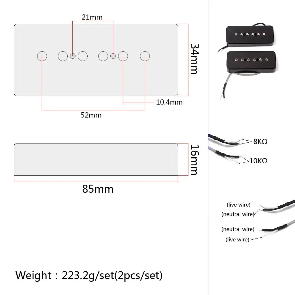 2 Pieces Bar  Pickup Set 50 / 52mm Hole for Guitar P90 Parts