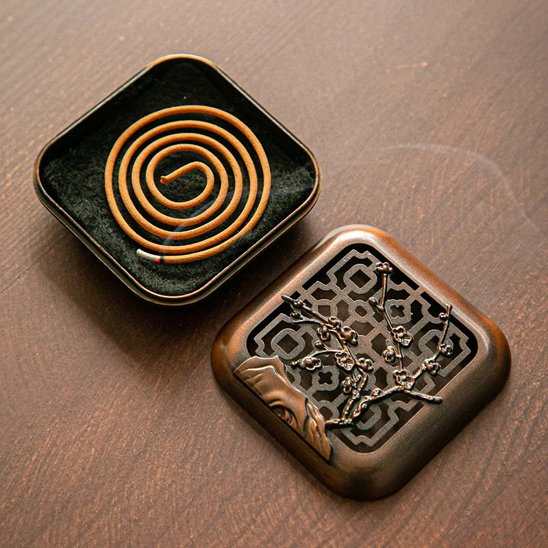 Alloy Incense Box Coil Incense Burner Plum Blossom Bamboo  Sandalwood Mini Burner Censer Aromatherapy Home Decoration