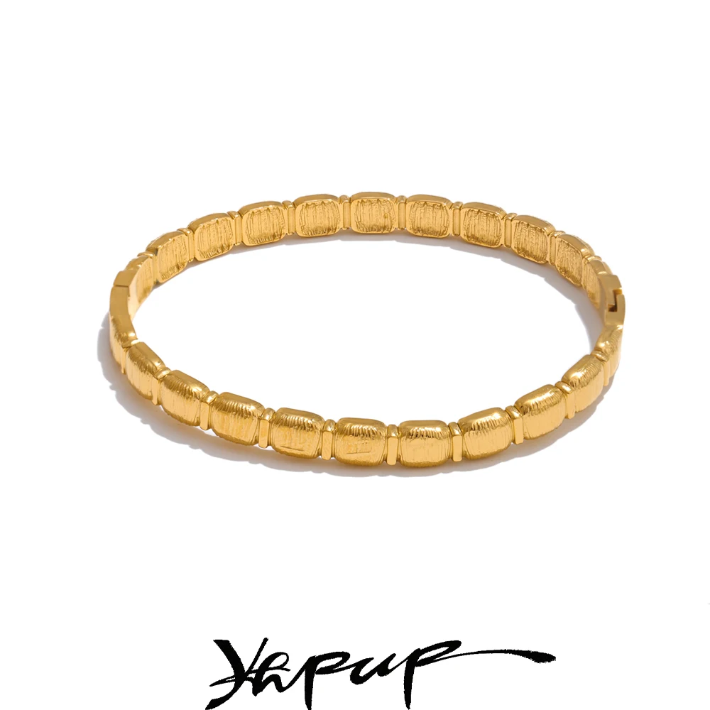 Yhpup กันน้ําสแตนเลสโลหะส่วนบุคคลสร้อยข้อมือกําไลข้อมือผู้หญิง Texture Charm นาฬิกาข้อมือเครื่องประดับใหม่