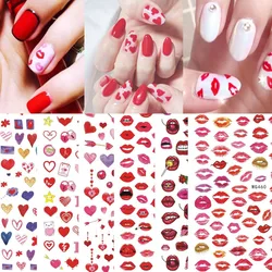 Colección del Día de San Valentín, 1 hoja de pegatinas de Arte de uñas, deslizadores autoadhesivos, decoraciones de uñas, calcomanías de uñas de corazón, letra, labios