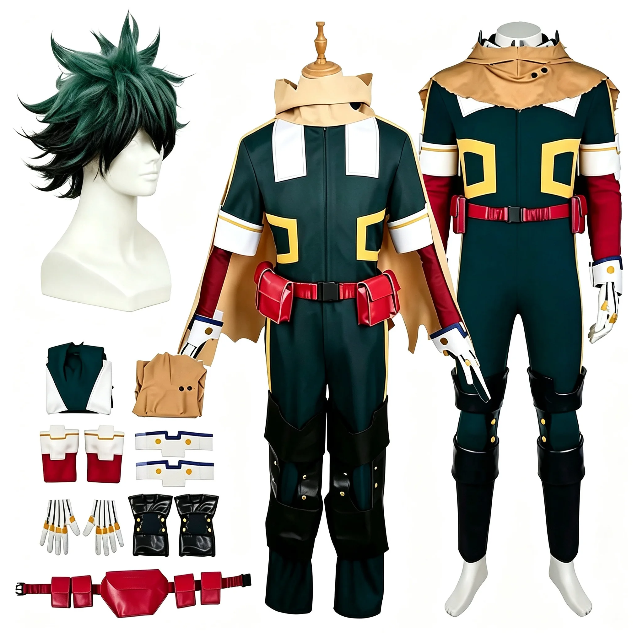 Costume de cosplay Midoriya Izuku, héro de l'anime Academia Saison 7, cape, perruque, vêtements pour homme, tenue de fantaisie pour Halloween