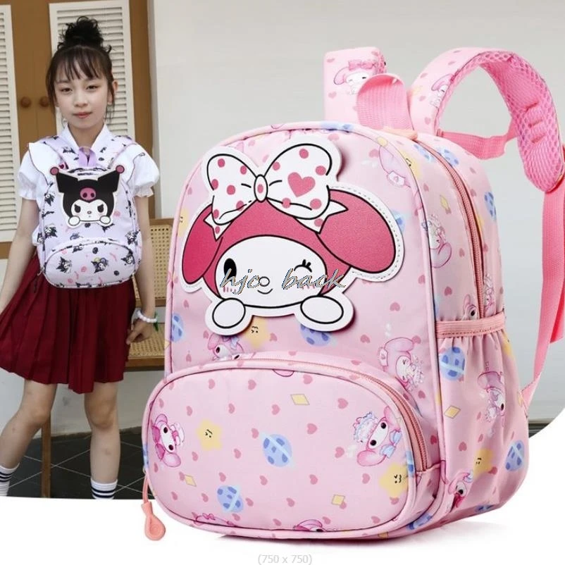 Adorável Kuromi Melody Mochilas para menina, Hello Kitty sacos escolares para a escola primária, grau 1 alunos, mochila, mochilas infantis