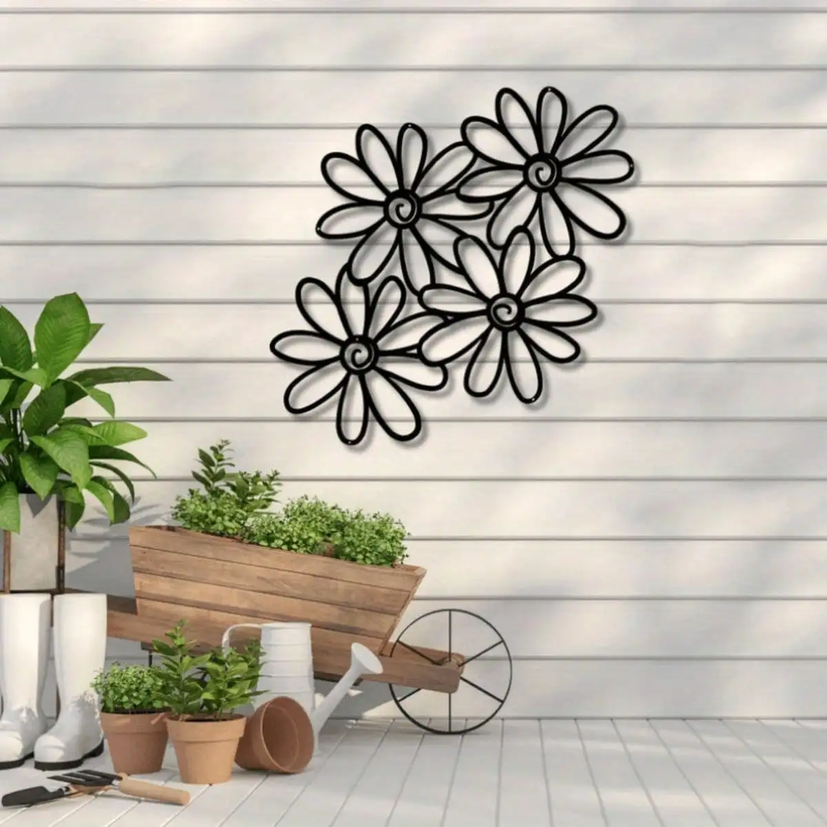Daisy Metal Wall Art Floral Decor for Garden Patio Home, Kitchen Living Room Accent, Halloween Christmas New Year Housewarming G