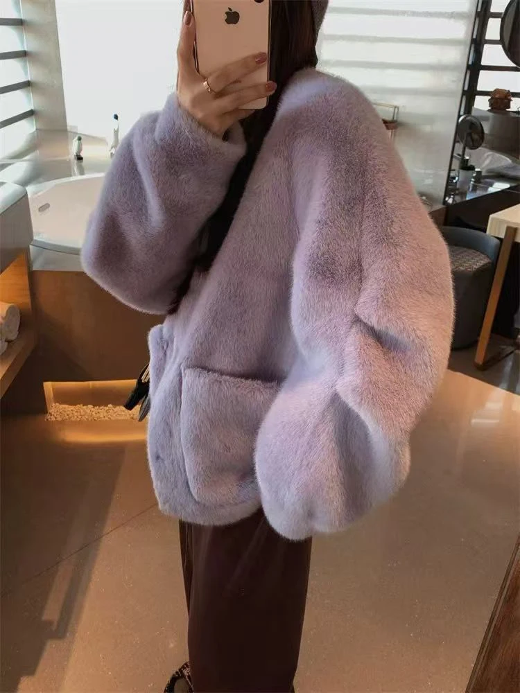 

Soft Purple Coat Women's Casual round Ne Spring Youthful mat Sle Commute Comfortable Warmth Long Sve Outerwear