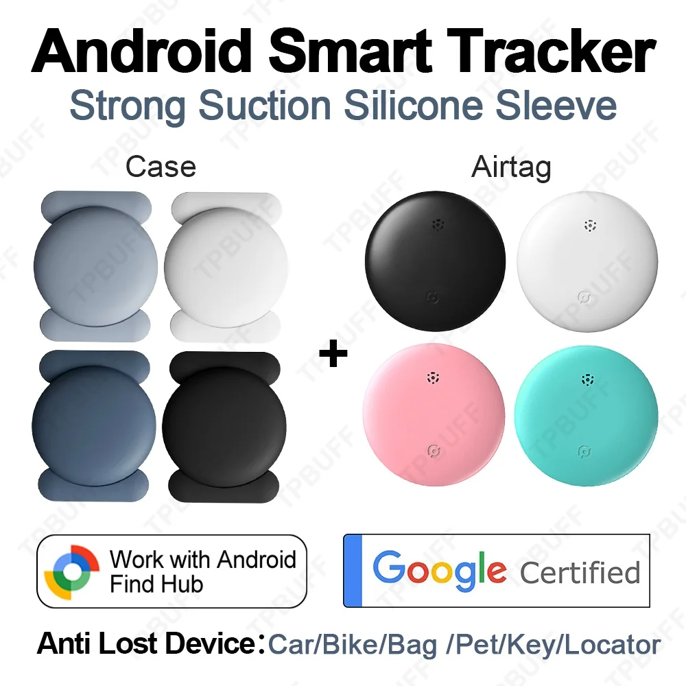 4-Pack Android GPS Smart Tag Find My Tracker Kits with Strong Magnetic Suction Silicone Shell Anti-loss for Skateboard Car