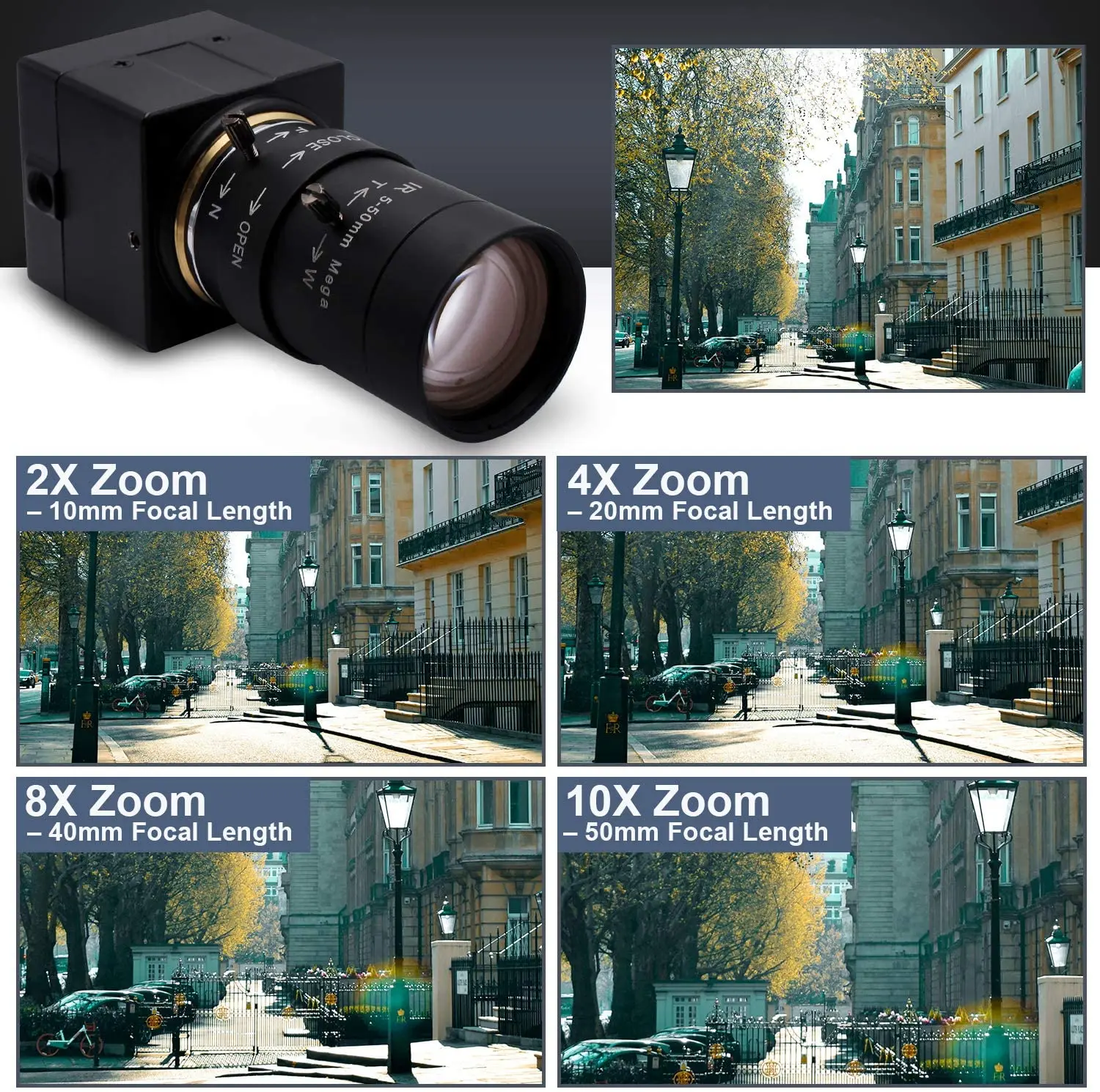 8Megapixel USB Camera with 1/3.2'' IMX179 8mp Webcam with 5-50mm Varifocal Lens for Android Linux Windows Industrial Video