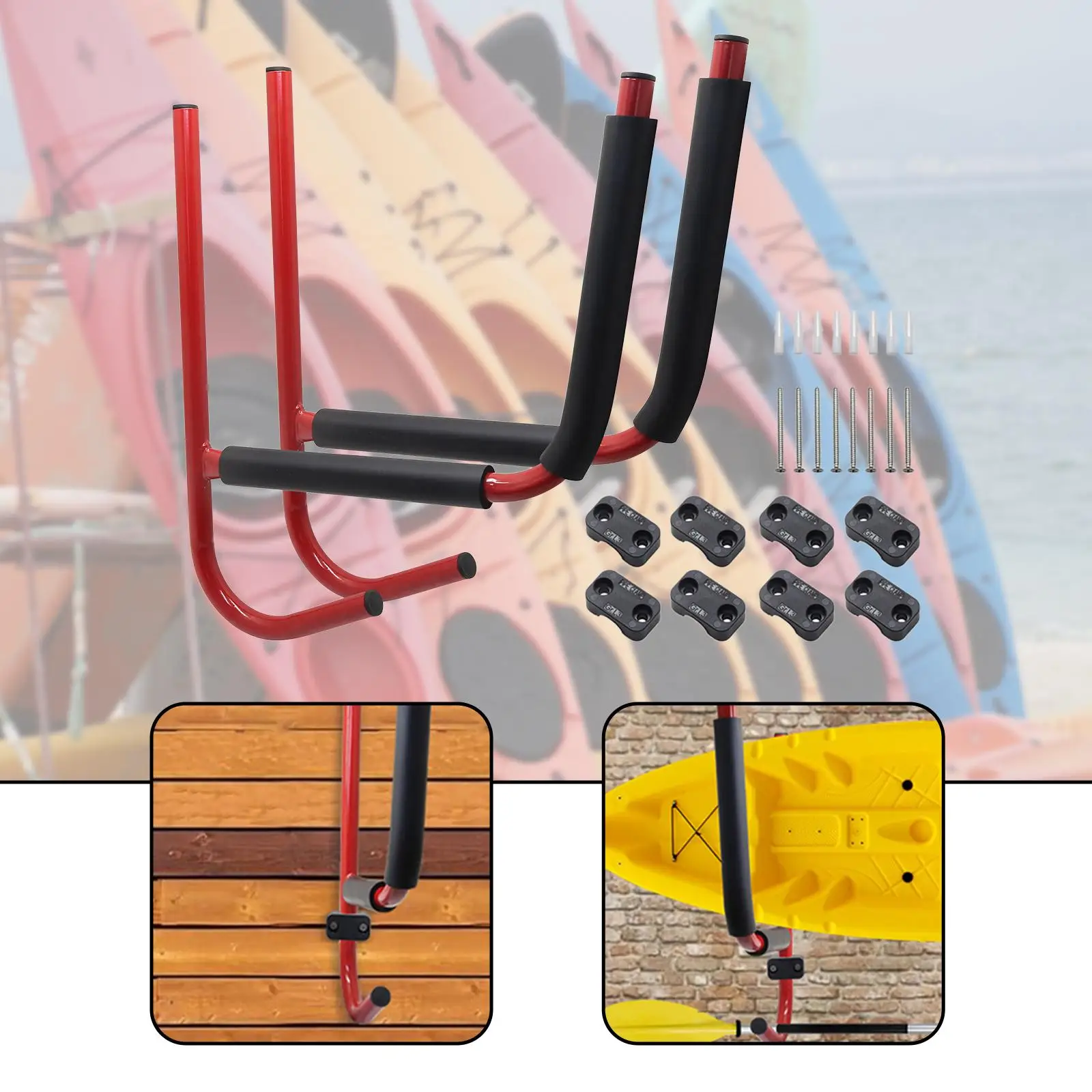 Kayak Storage Rack Wall Canoe Carrier Easy Installation Space Saving Paddles Storage Rack Kayak Wall Hanger for Indoor Yard