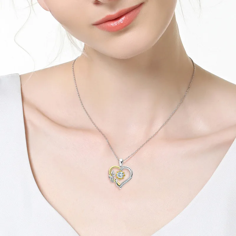 Romantic Necklace Sunflower Ladies Love Round Gemstone Niche Design Heart-shapedNecklace