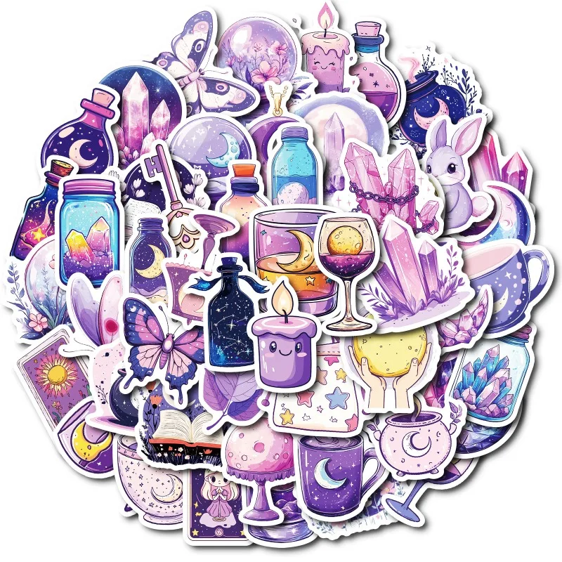 50 Stück Magische Fantasy-Mond-Graffiti-Aufkleber für DIY-Handyhüllen, Gitarren, Aktenschränke und Dekorationen