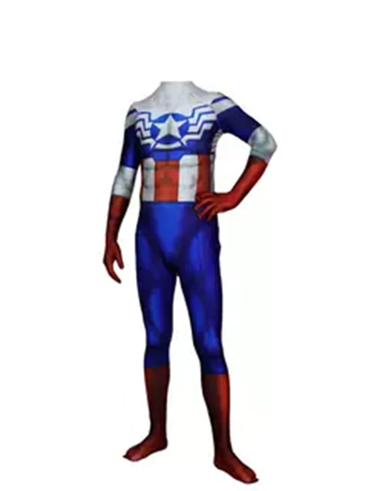 

Adult Man Captain America Cosplay Costume Halloween Party Jumpsuits Superhero Zentai Bodysuit