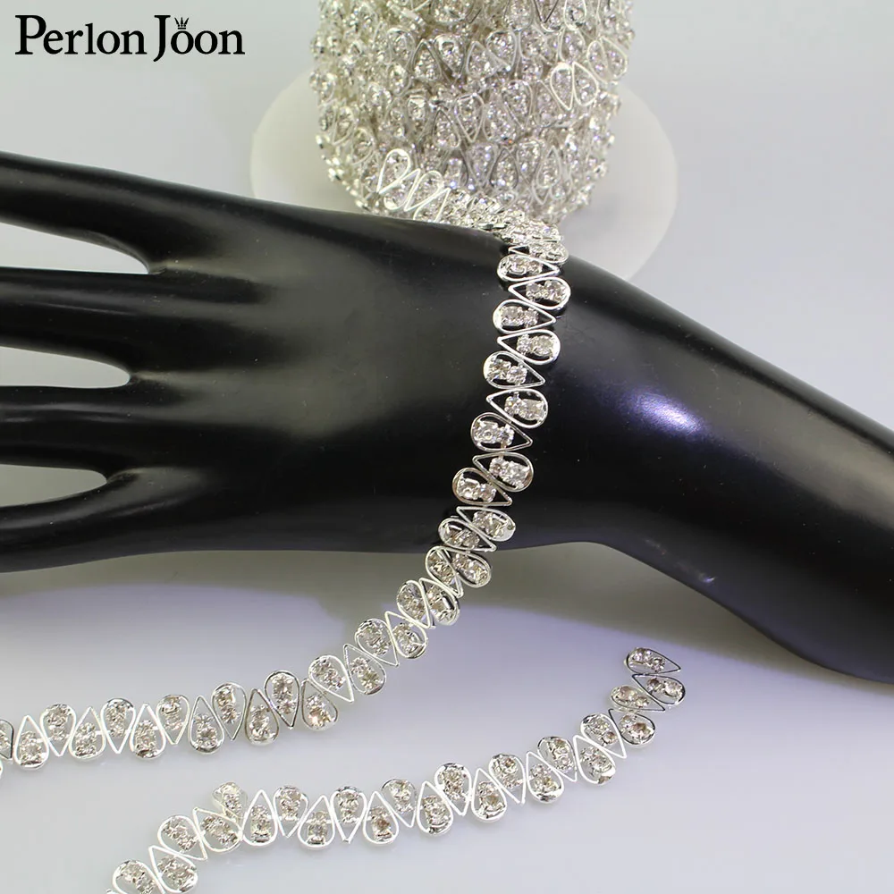 small droplets array rhinestone trim plating black silver flatback crystal decorative chain clothing accessories ML102