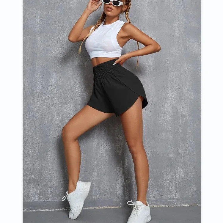 High Waist Elastic Hem Short Shorts Women's Casual Loose Sports Spring Summer Cross-Border High Waist Flounce Short Pants
