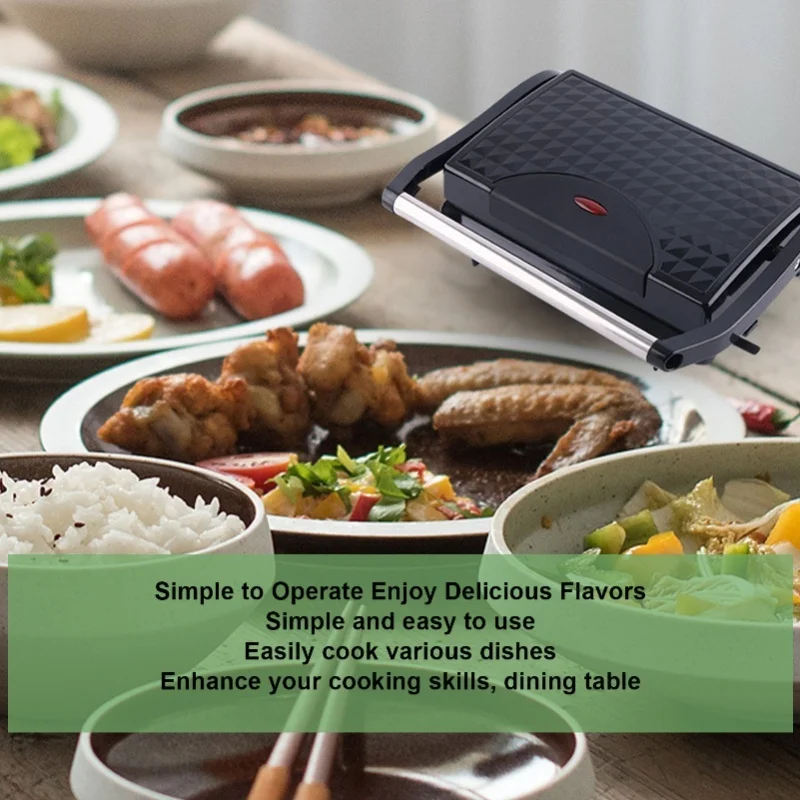 800w Panini Press Grill Opens 180 Degrees Sandwich Press Electric Grill with Anti Stick Coated Plates for Hamburger Steak