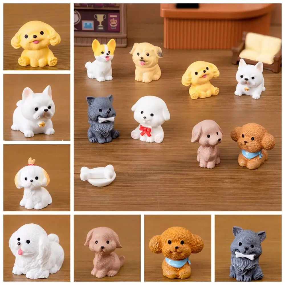 Resin Cute Dog Figurines Miniatures Cartoon Handmade Animal Figurines Funny Realistic Micro Landscape Ornaments Car Ornament
