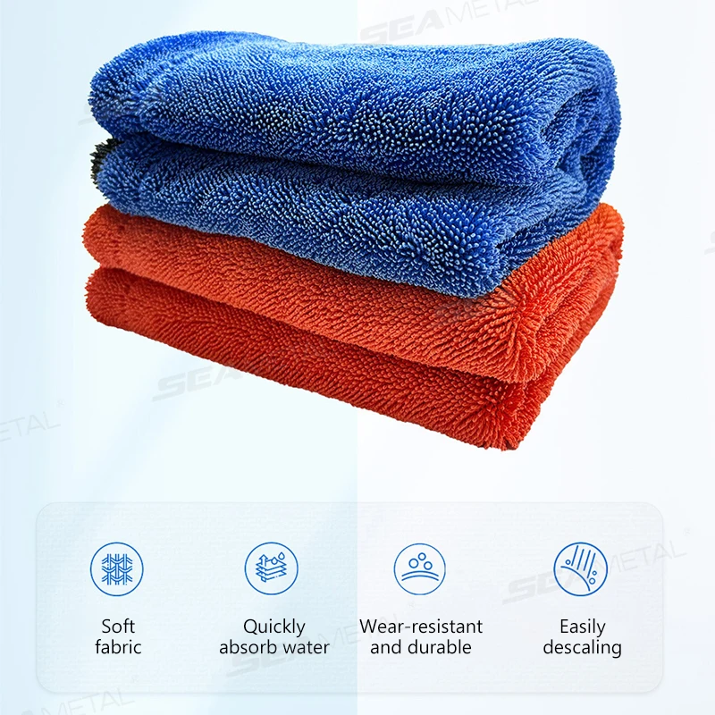 SEAMETAL High-end ไมโครไฟเบอร์ผ้าเช็ดตัวล้างรถ 1200GSM การดูดซึมน้ําสูงทําความสะอาดผ้าขนหนูหลายขนาดผ้าซักผ้าสองด้าน