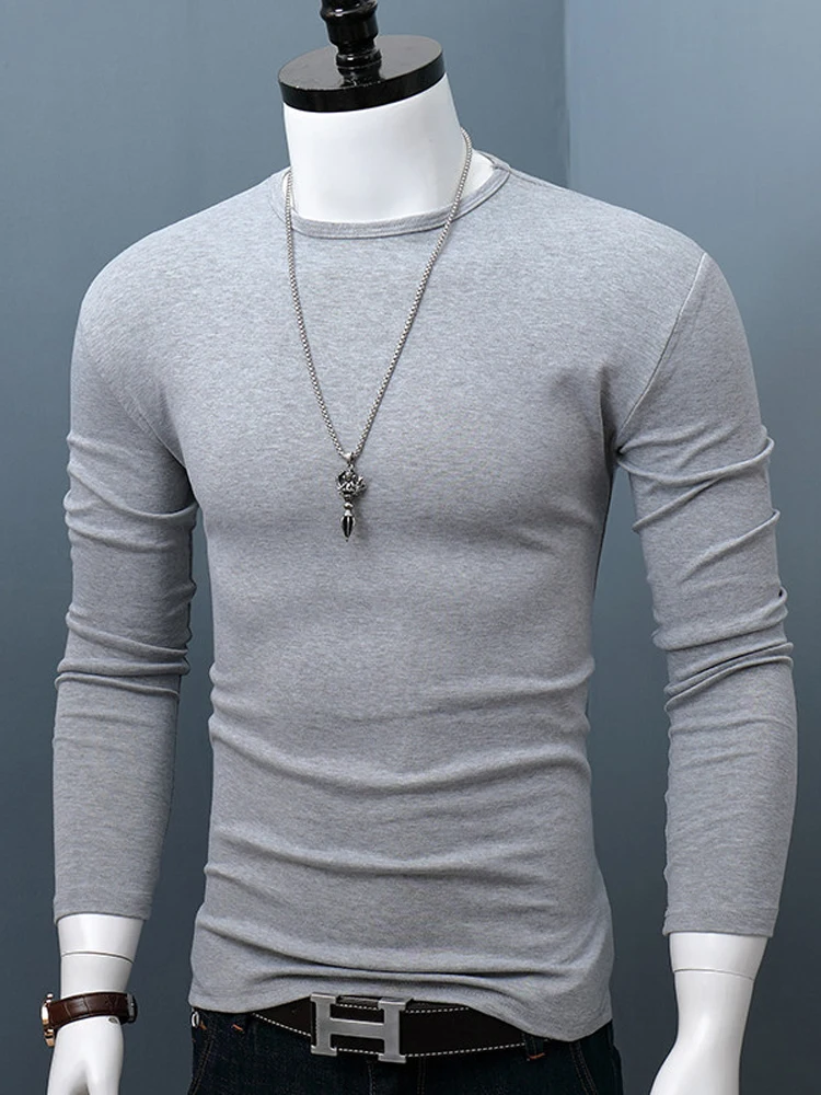 

Men's Slim Fit Long Sve round Ne Base irt Breathable Comfortable Cotton T-irt for Autumn Winter Large Size Pure Color