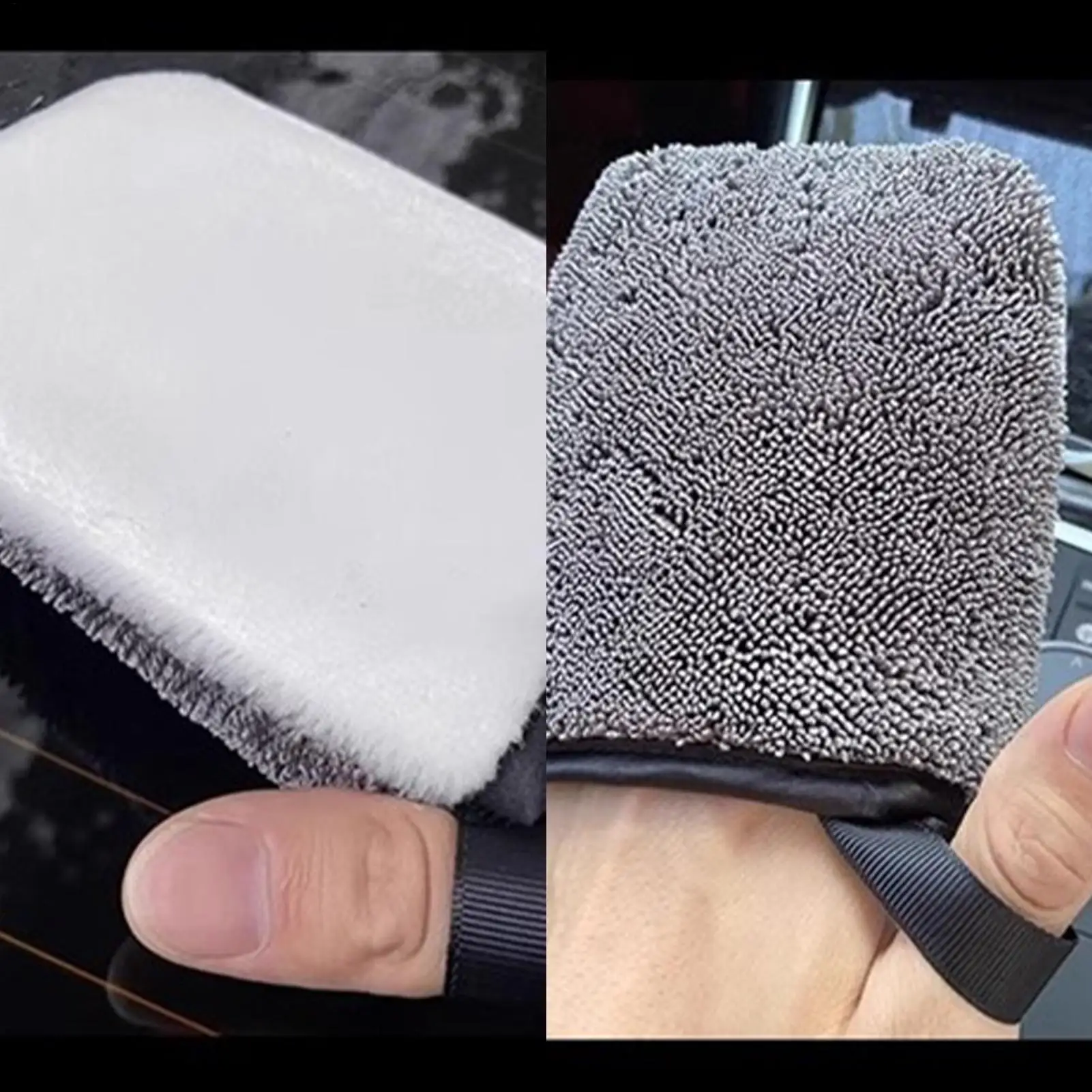 1PCS Double-Sided Car Wash Gloves, Grey Twist Braid Microfiber Cleaning Mitt, Auto Interior Dashboard Door Panel Dusting Tool
