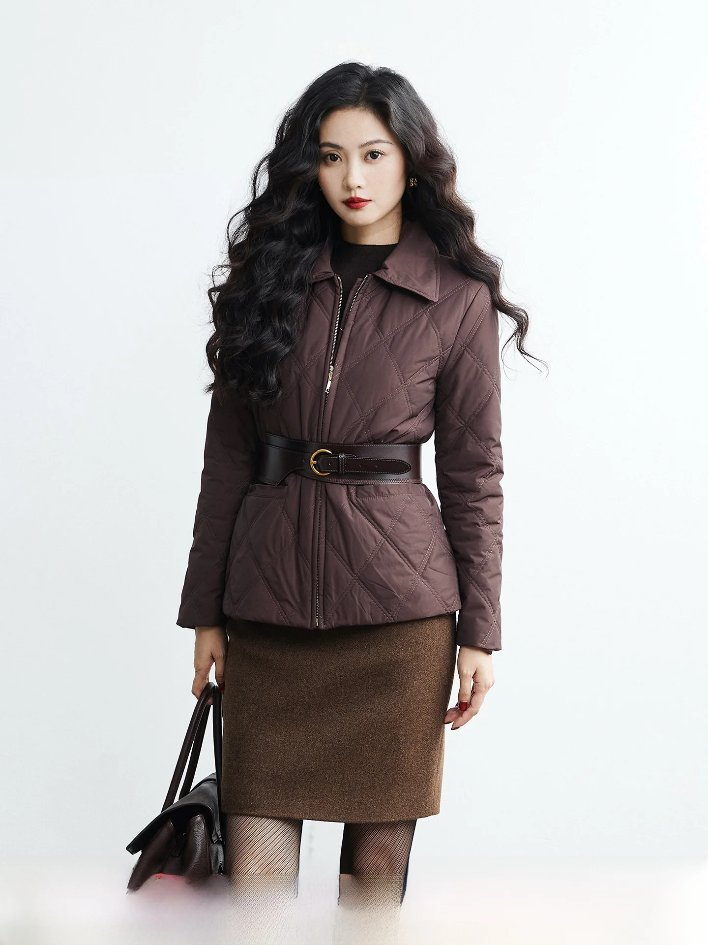 

Женская приталенная хлопковая куртка TAIYANG OFFICE с застежкой-молнией, утягивающая талию, с ромбовидным узором на воротнике, зимняя верхняя одежда