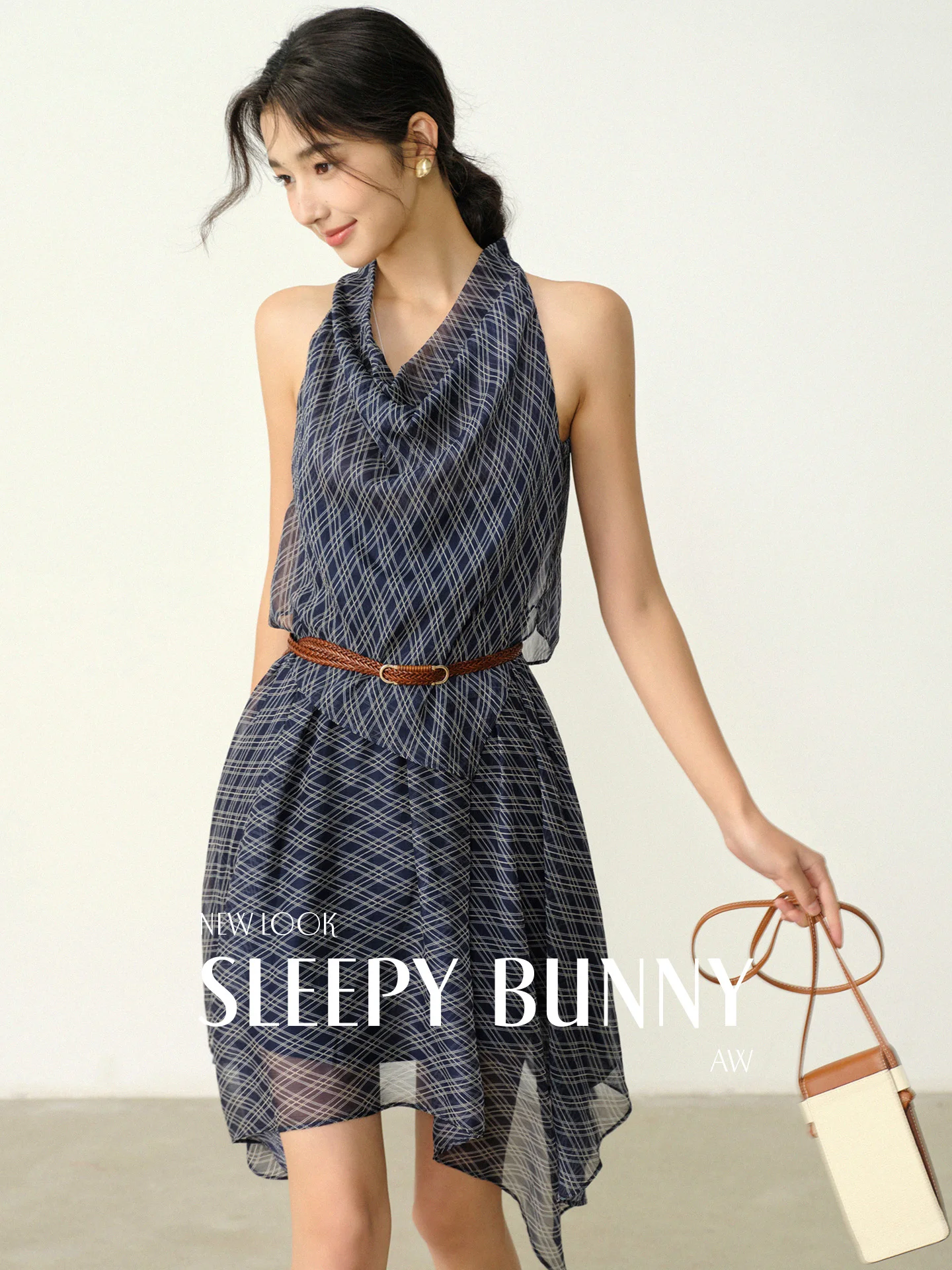 

Elegant Vintage Chic Plaid Midi Dress Summer Faux Two Piece Sleeveless High Waist Asymmetrical Hem Dress for Women Casual Wear