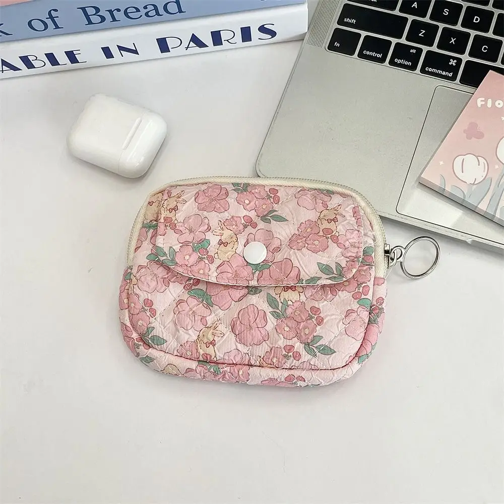 

Flower Floral Coin Purse Pinted Korean Style Small Makeup Lipstick Bag Earphone Bag Jewelry Packing Bag Mini Canvas Storage Bag