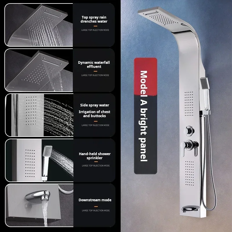 Shower Panel System For Bathroom Stainless Steel Screen With Five Levels Of Water Outlet Pressurized Bathroom Shower Faucet
