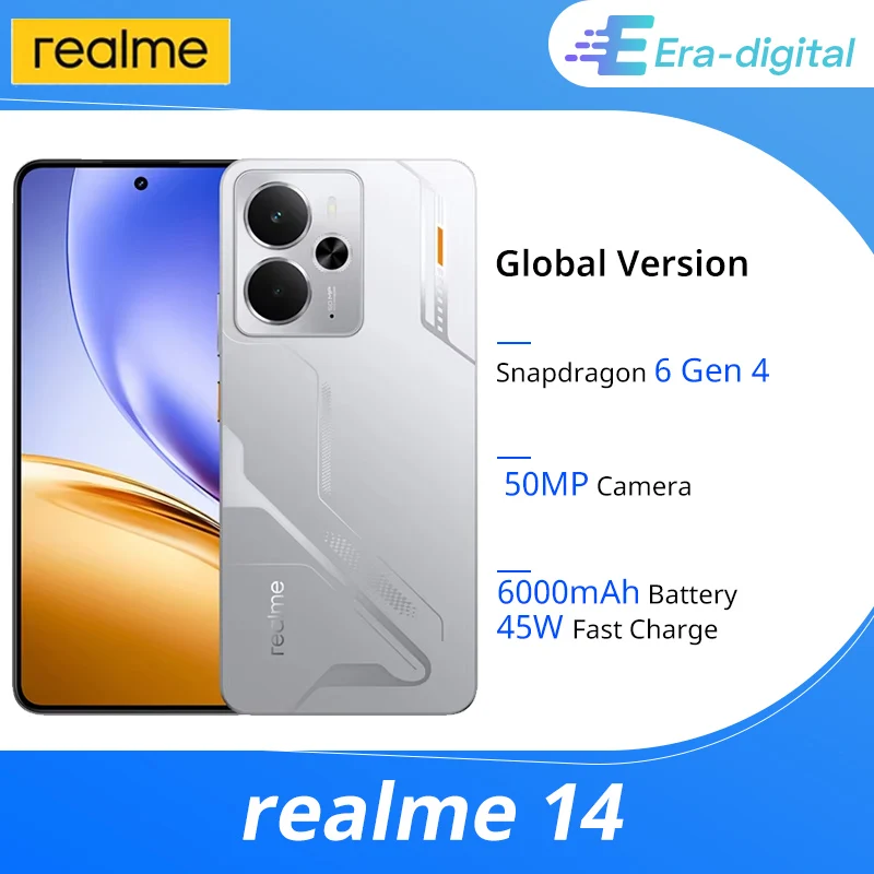 Version globale realme 14 Smartphone 5G Snapdragon 6 Gen 4 Écran AMOLED 120Hz Esports Caméra AI 50MP OIS Batterie Titan 6000mAh Version globale realme 14 Smartphone 5G Snapdragon 6 Gen 4 Écran AMOLED 120Hz Esports Caméra AI 50MP OIS Batterie Titan 6000mAh