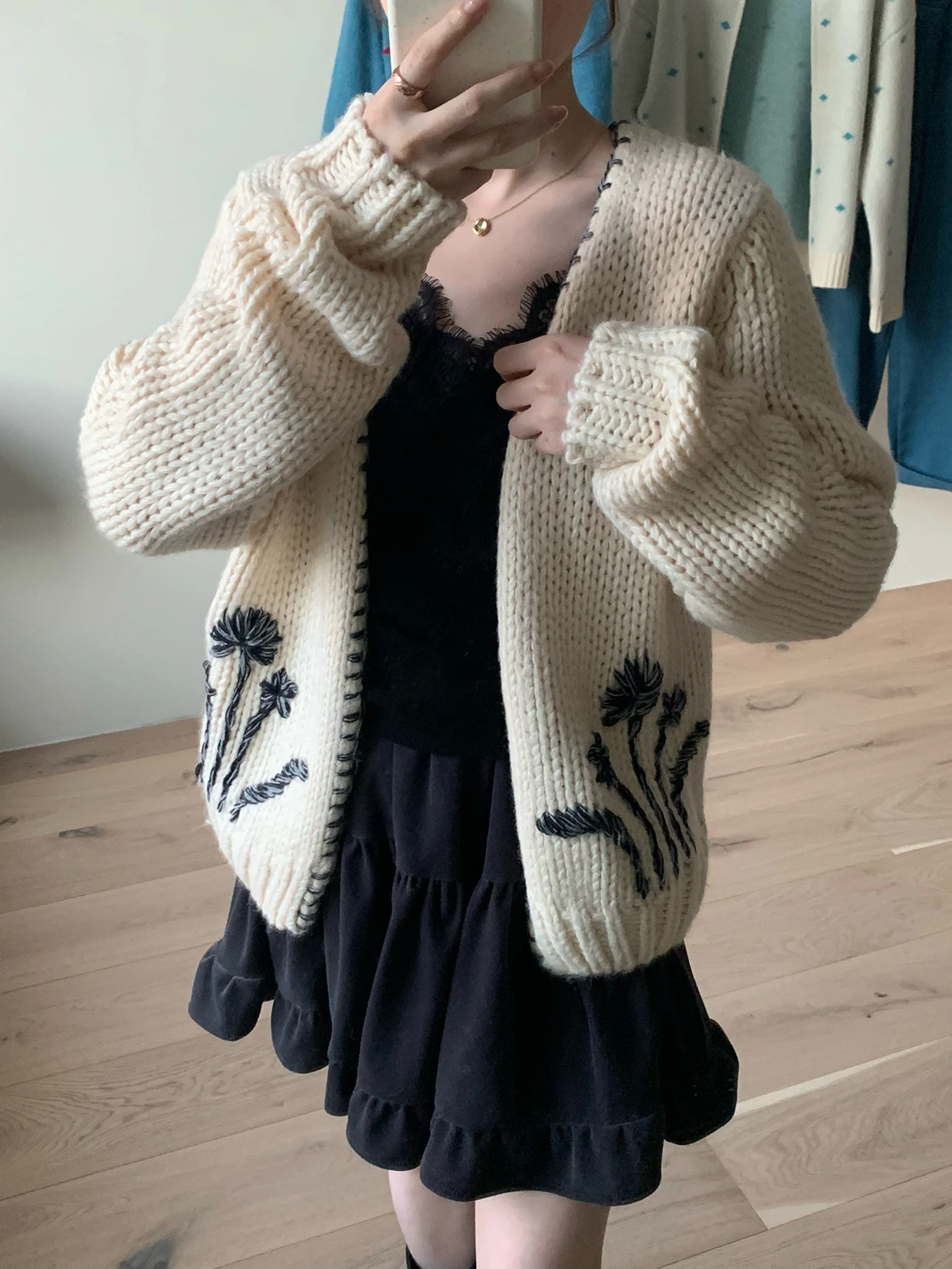 

Retro Hooked Heavyweight Woolen Knitted Sweater Women's Autumn Winter Loose Off-oulder Lazy Sle Sweater Warm Thiened Lo...