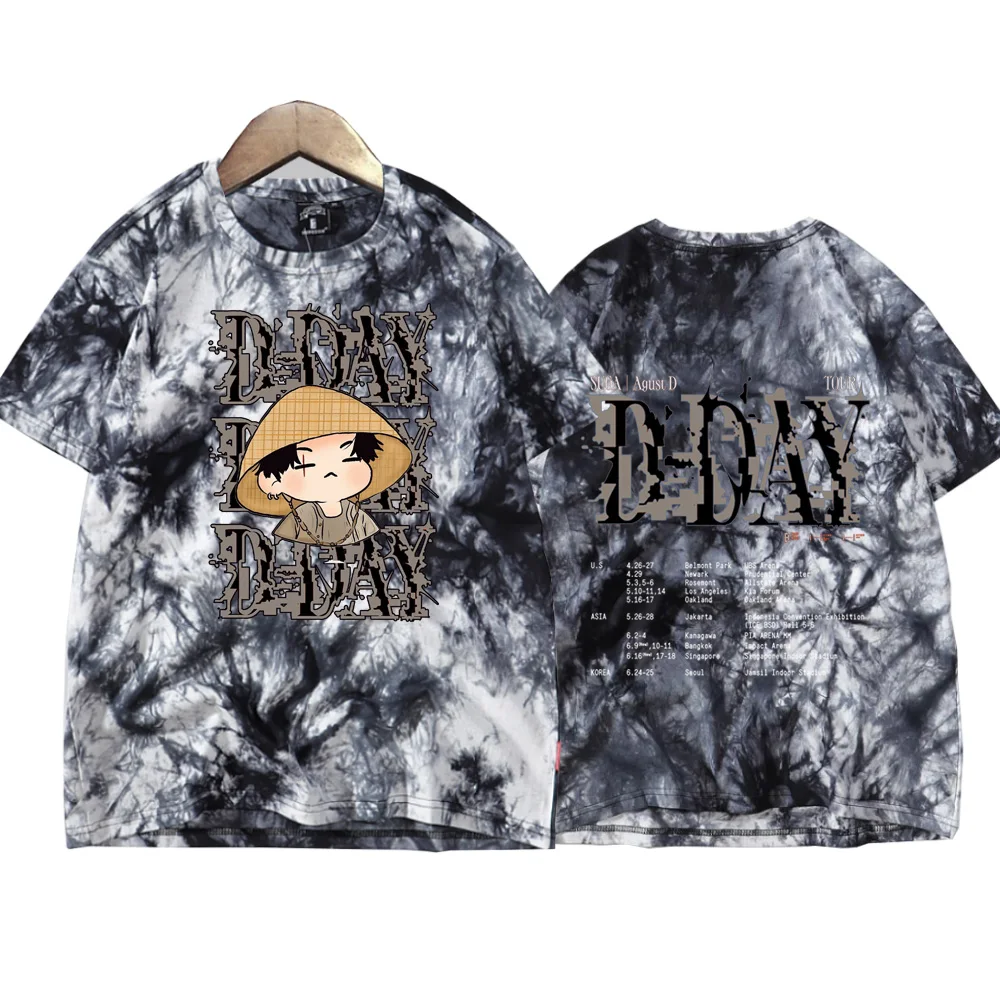 Suga Agust D Tour Tie Dye Shirts Harajuku Hip Hop  Round Neck Short Sleeve Tee