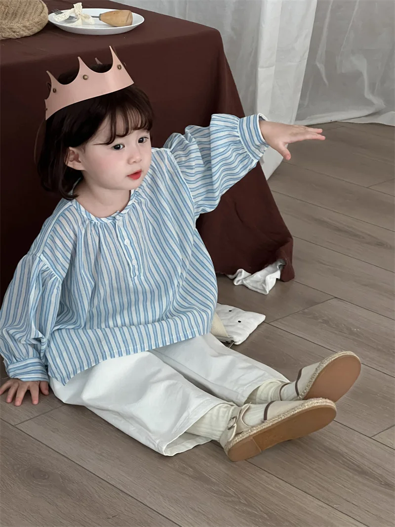 2026 Spring Girls Pants Autumn Children's Cotton Washed Straight Leg Pants for Boys Girls with Simple Button and Folded Pants 6