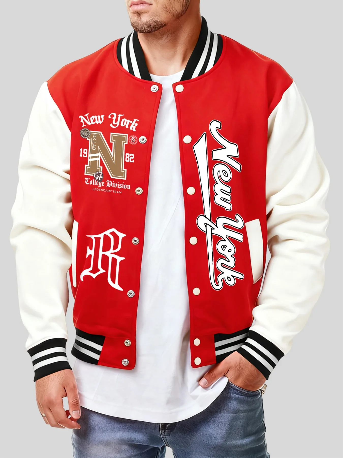 

New York Art Letter No 1982, мужская одежда с принтом Y2K, уличная одежда, повседневная модная куртка, флисовая многоцветная американская уличная одежда