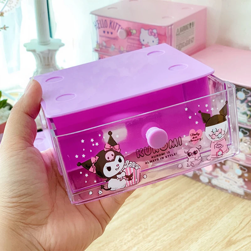 Sanrio Kawaii Hello Kitty Desktop Jewelry Storage Box Kuromi My Melody Anime Cartoon Cute Fashion Drawer Type Small Sorting Box