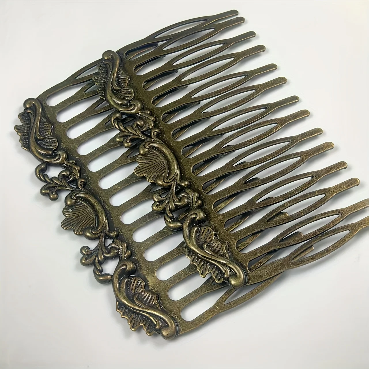 2Pcs Antique Bronze Wide Tooth Metal Hair Combs Leaf Pattern Stainless Steel Hair Grooming Tools