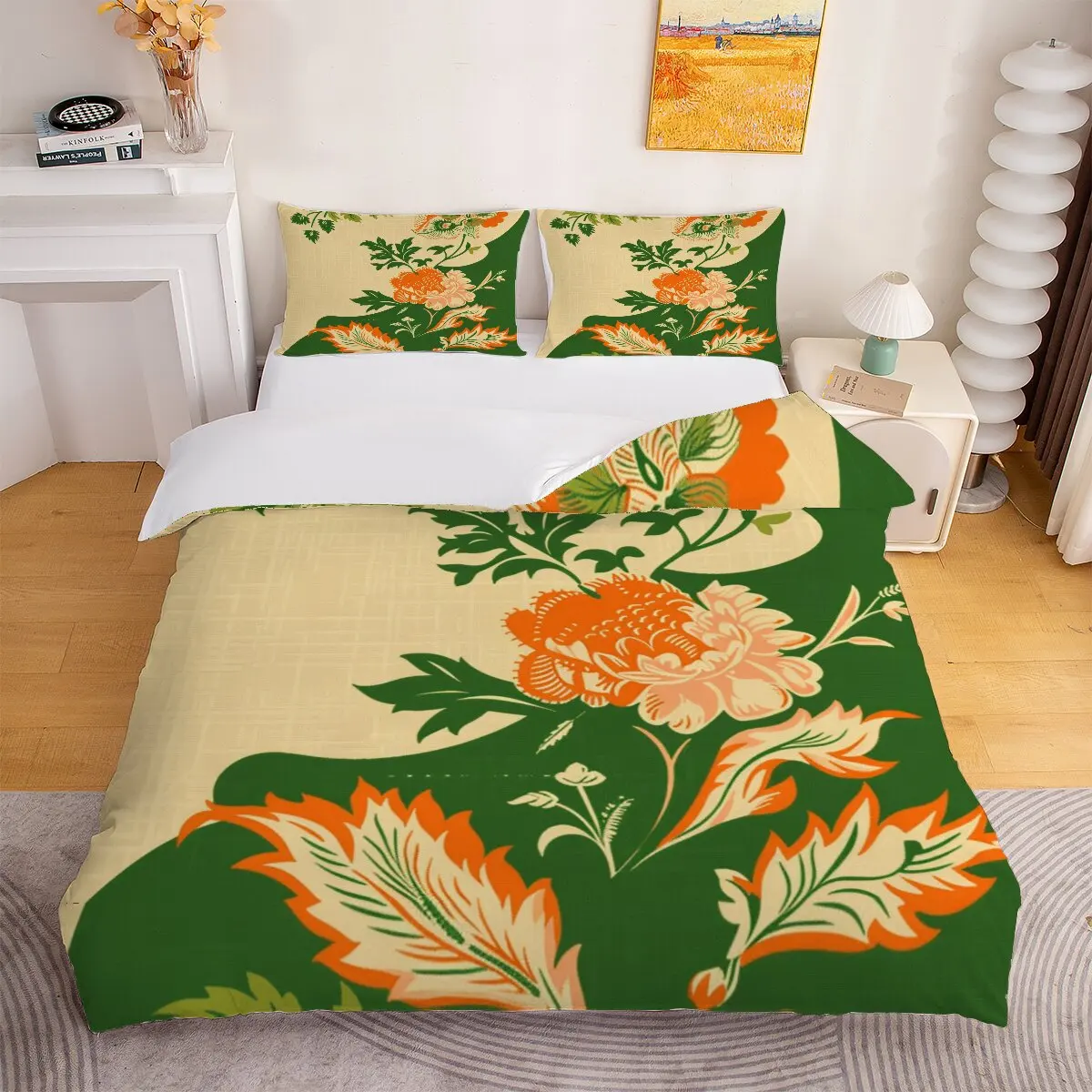 Orange blossom  duvet cover   green shading  Duvet cover set, 1 duvet cover and 2 pillowcases