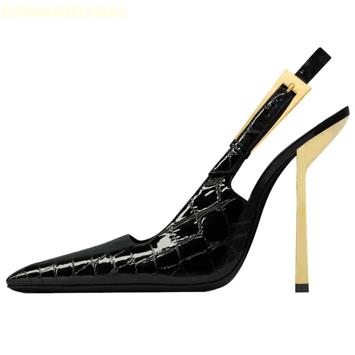 

Women Sexy High Heels 2025 New Square Toe Stiletto Heel Black Patent Leather Sexy Outer Wear Back Strap Fashion Sandals Autumn