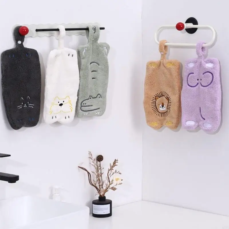 Soft Corals Fleece Animal Hand Towel Double Side Absorbent For Kitchen Bathroom 87HA