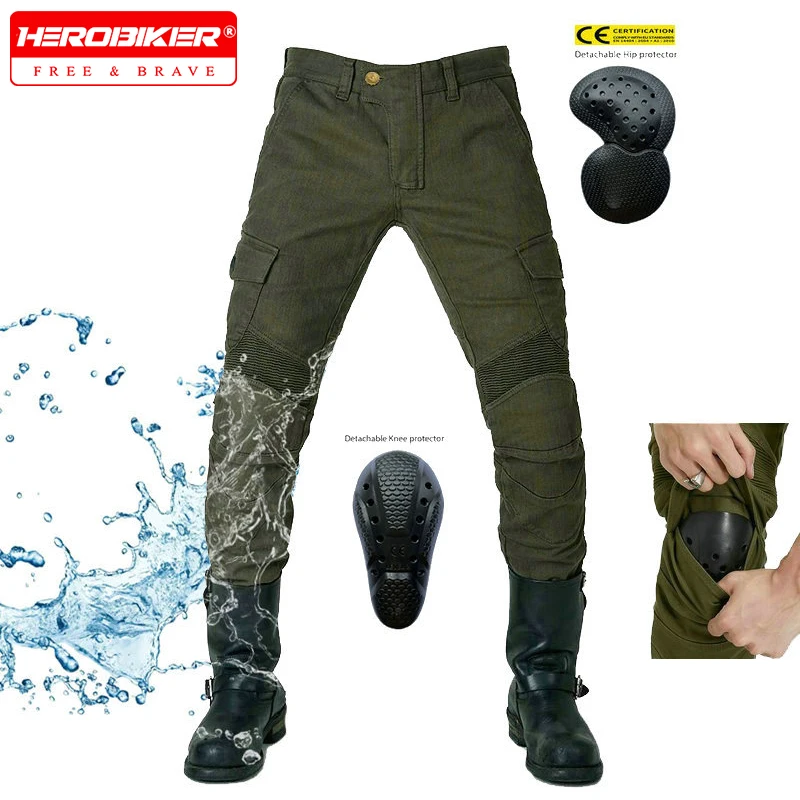 

Military Green Waterproof Motorcycle Jeans Motorcycle Riding Pants Multi-bag Workwear Racing Anti-drop Pants for Men and Women