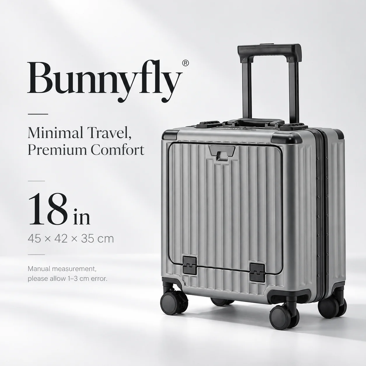 Bunnyfly 18 Inch Front Open Carry On Luggage Hard Shell Suitcase with 360° Spinner Wheels