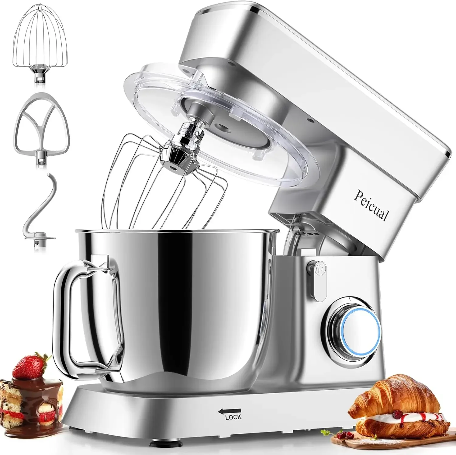 

Stand Mixer, 5.5QT 10+P Speed Tilt-Head Kitchen Electric Mixer, Food Mixer with Stainless Steel Bowl, Dough Hook, Flat Beater