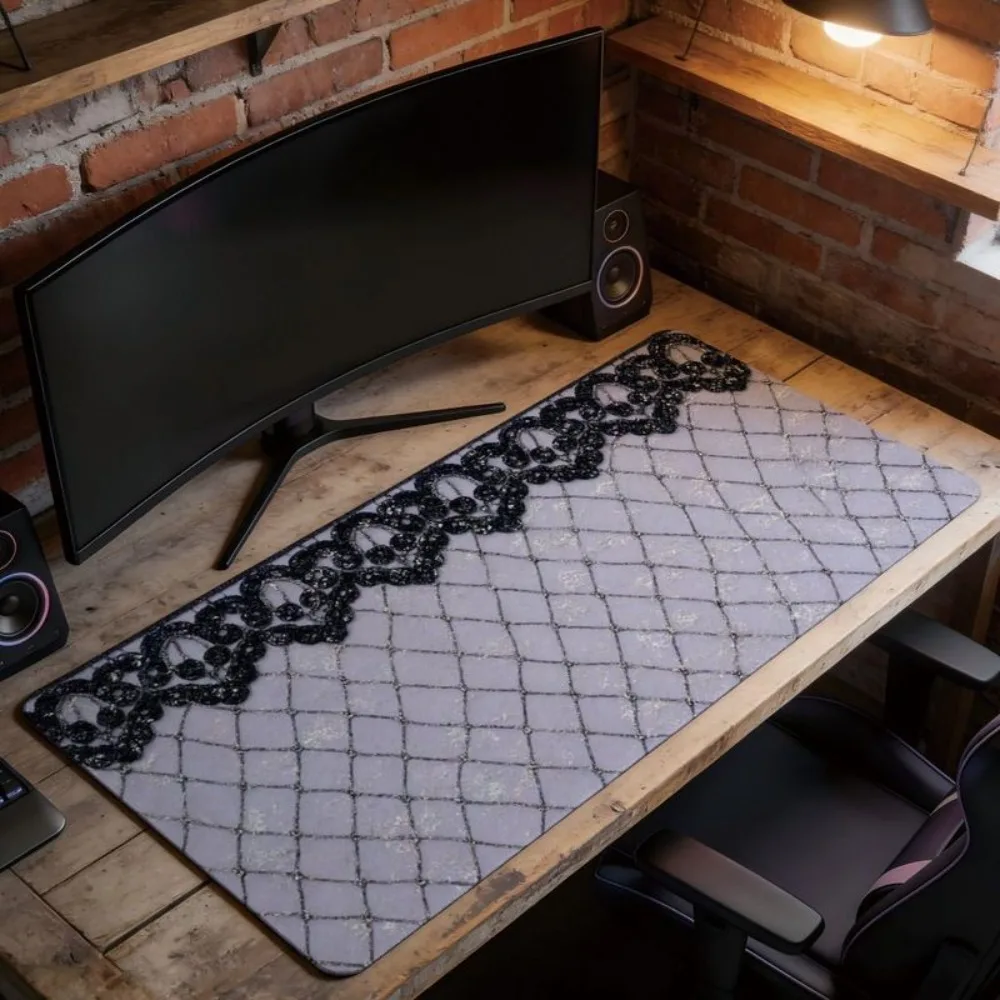 Elegant dark lace-decorated mouse pad comfortable fan-shaped ruffled edge featuring floral patterns alfombrillas para escritorio