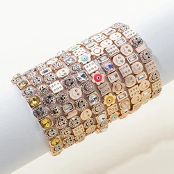 2024 Design Enamel Happy Face Inlaid Dimond Bracelet for Women Gold Color Dice Beads Elastic Bangle Boho Jewelry Accessories