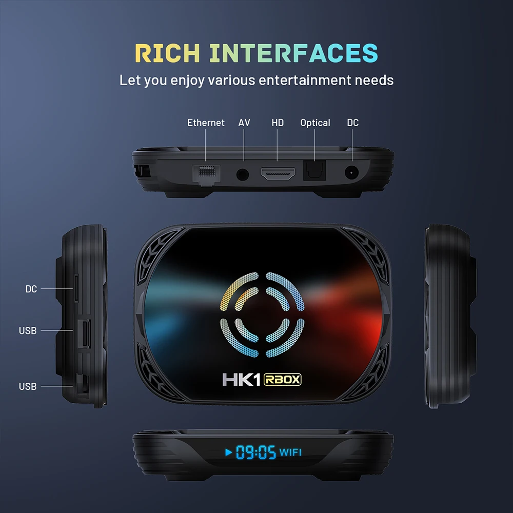 HK1 RBOX X50 TV BOX Android 14 Amlogic S905X5M(S905A) 4G128G 2.4G/5G Dual WIFI BT 1000M LAN AV1 4K مجموعة مشغل الوسائط