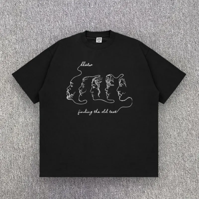 

Minimalist Cartoon Printed High Street T-Shirt For Men American Retro Washed Short Sleeved Loose Oversize Versatile Streetwear