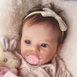 45CM Finished Reborn Dolls Felicia Vinyl Newborn Open Blue Eyes Doll Hand-Rooted Hair 3D Skin Tone Visible Veins Christmas Gift