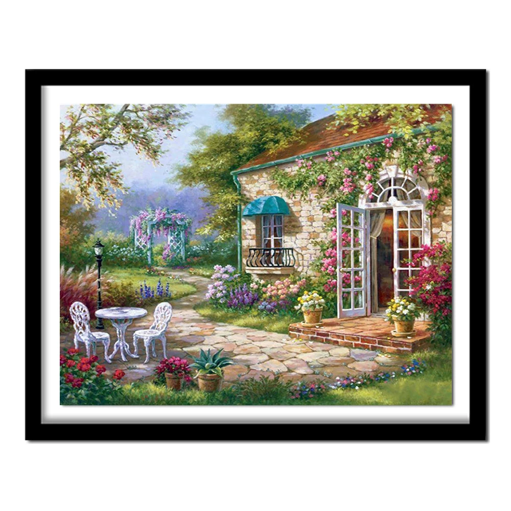 5D DIY Diamond  diamond embroidery  epitome of the garden A flower shop  embroidered Cross Stitch Home decoration Gift