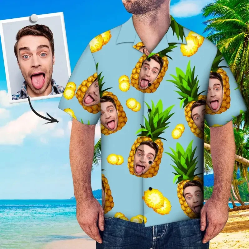 

2025 Custom Photo Face Funny Hawaiian Shirt Men Women Personalized Diy Beach Shirt Gift Mens Designer Oversized Buttons Shirts
