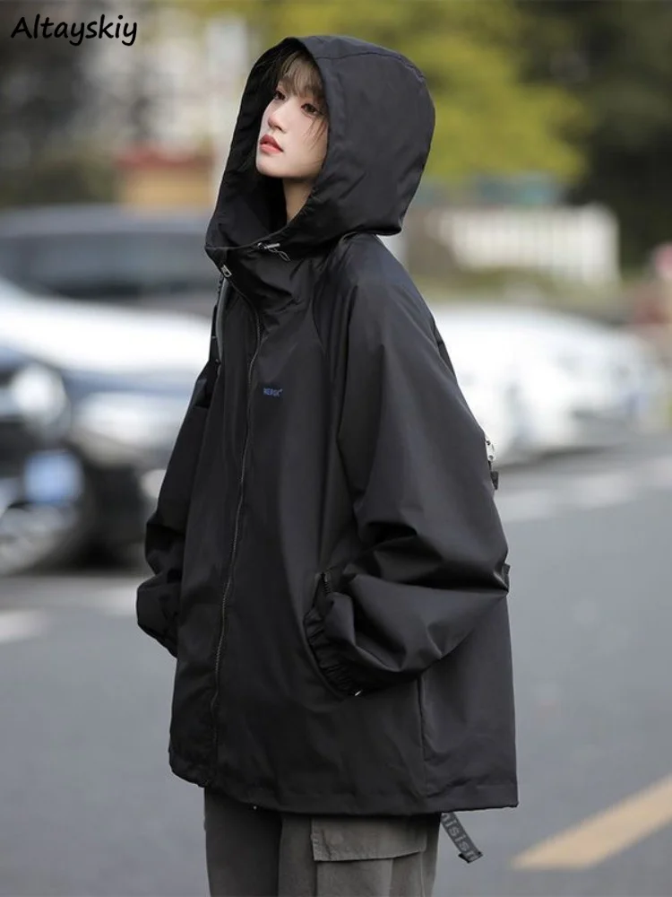 Hooded Jackets Women Loose Safari Style Unisex Boyfriend Spring Coats Couple Cool Students Streetwear Sporty Leisure American