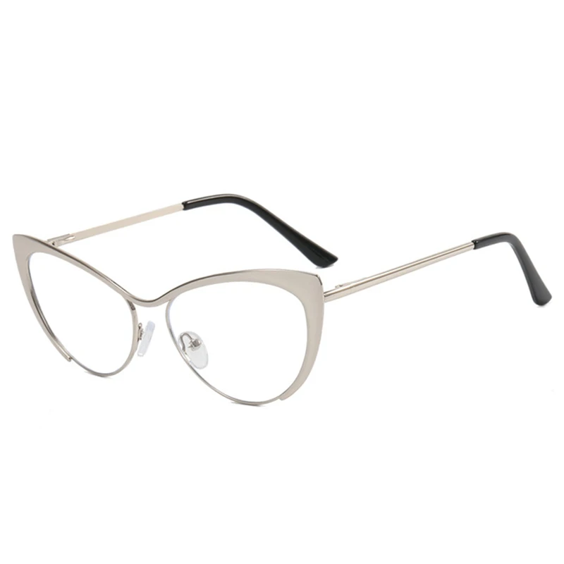 Classics Brand Luxury Design Cat Eye Gloss Silver Metal Lady Frame Photochromic Anti Blue Light Hyperopia Reading Glasses 0 ~ +6