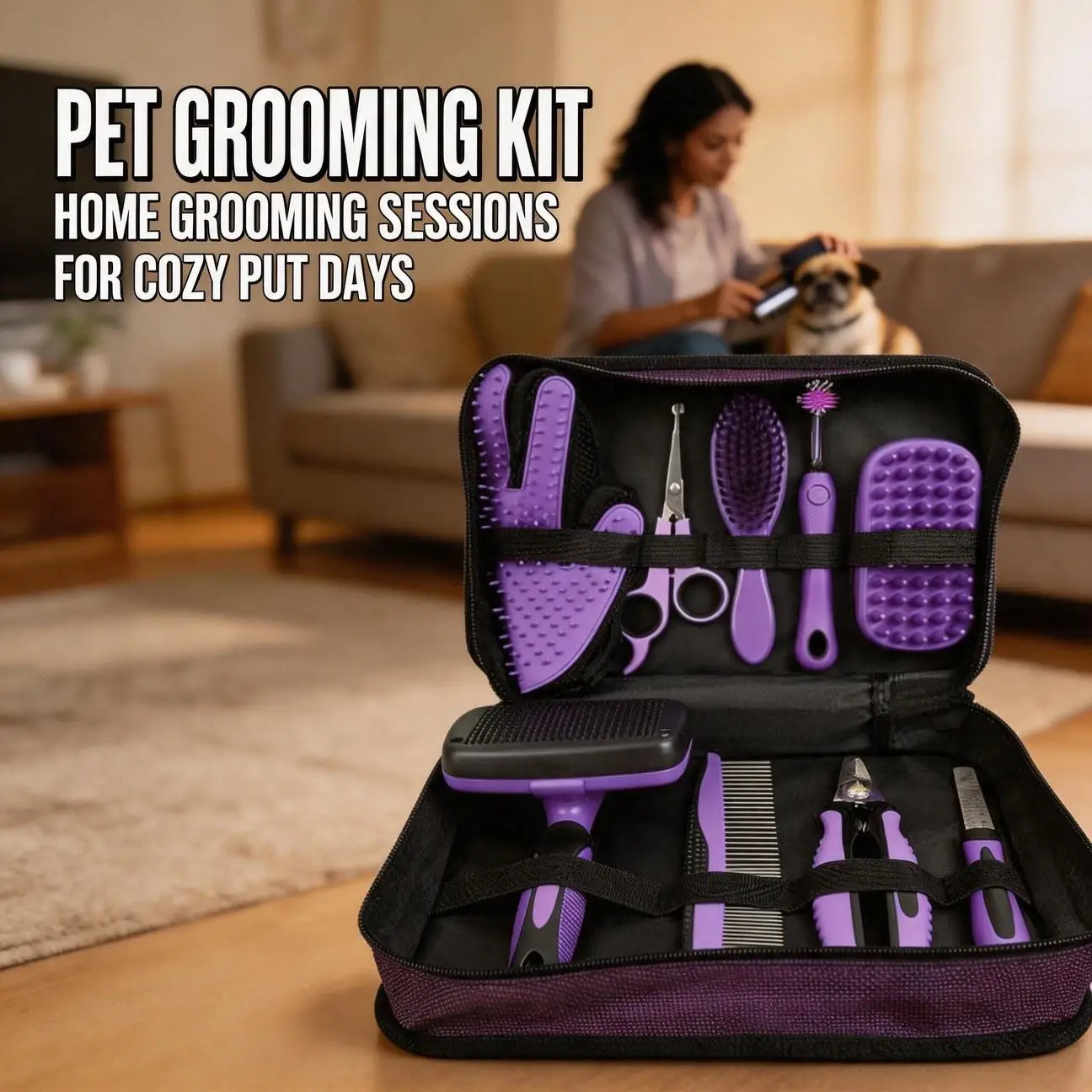 Premium Set Pet Cleaning Grooming Tool Comb Dog Push-Button Nail Clipper File Sturdy Base